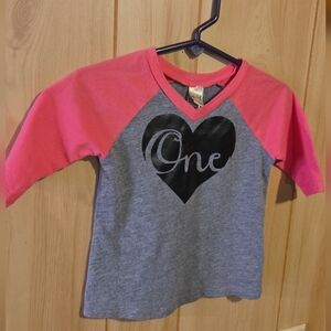 1st Birthday One Baby Girl Shirt Pink Gray 12 Months